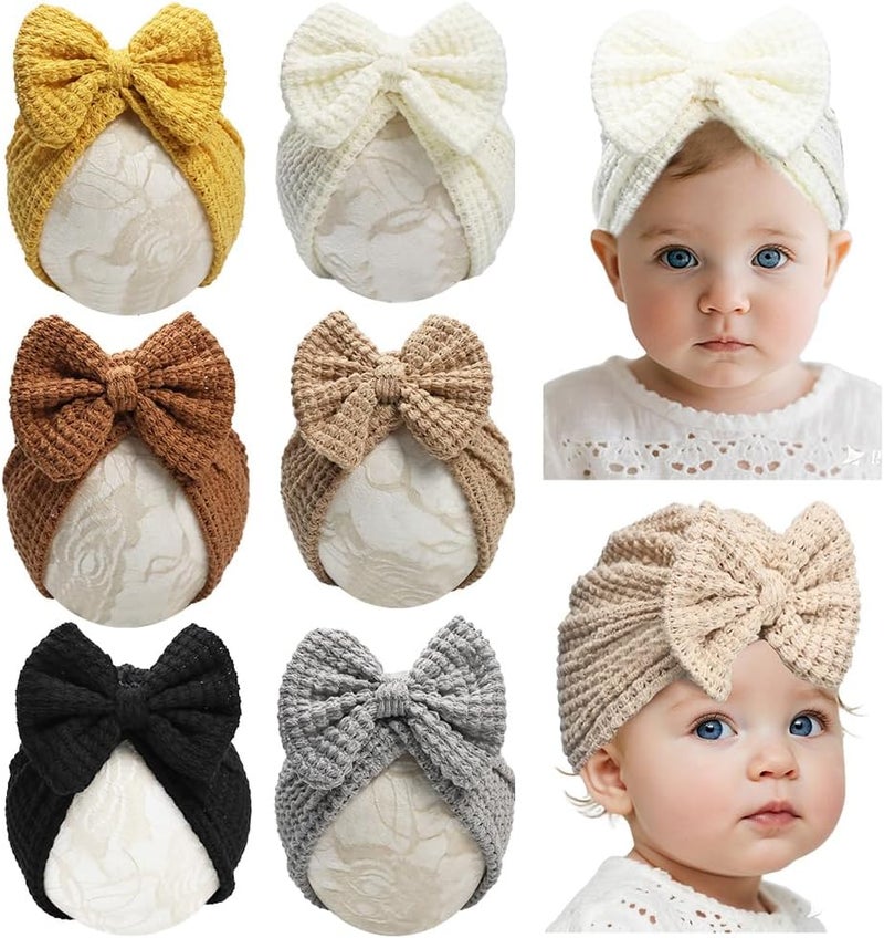 Esumun Baby Girls Hair Bow Turban Hat 6PCS Set, Top Bowknot Head Wrap Beanie India Caps for Infant Toddlers - Image 2